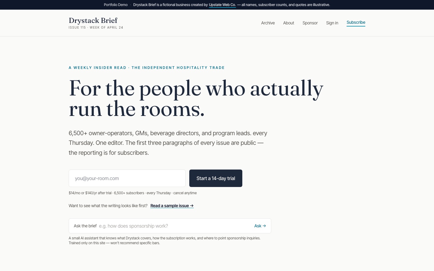 Drystack Brief: A Paid Newsletter for the Independent Hospitality Trade