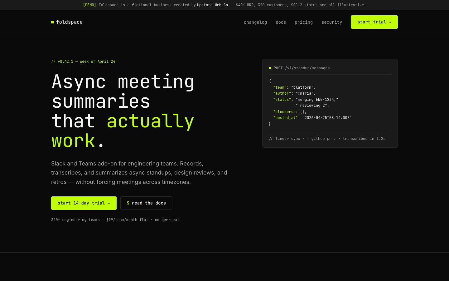 Foldspace: A Marketing Site for a Bootstrapped Async Tool
