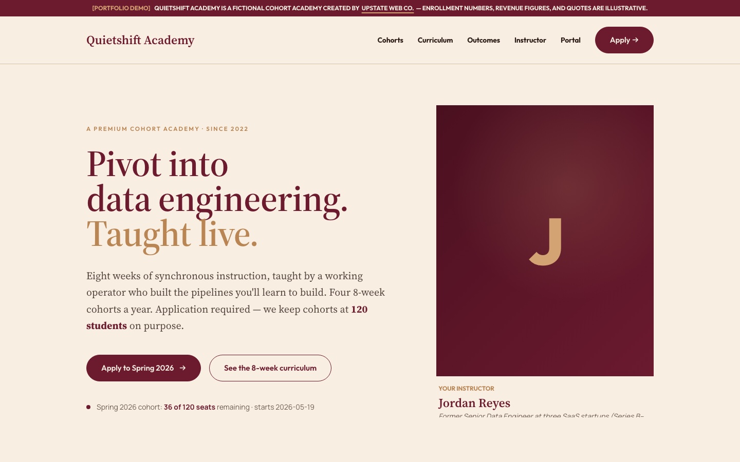Quietshift Academy: A Cohort Course Platform Built for One Instructor